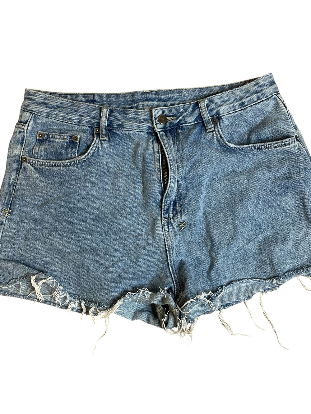 Ksubi High-Rise Washed Blue Denim Cutoff Shorts Sz 34